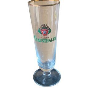 Pre Owned Marke Clausthaler German Beer Gold Rim Footed Pilsner Glass Classic